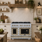 FORNO Ambassador Valente 48" 6.7 cu. ft. Gas Range, 8 Sealed Burners, Convection Oven in White with Antique Brass Accents and Copper Rivet Trim, FFSGS6299-48CPWHT