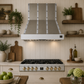 FORNO Ambassador Valente 36" 427 CFM Wall Mount Range Hood with 3 Speeds, LED Light in Fingerprint Resistant White, Antique Brass and Copper Rivet Trim, FRHWM5099-36CPWHT