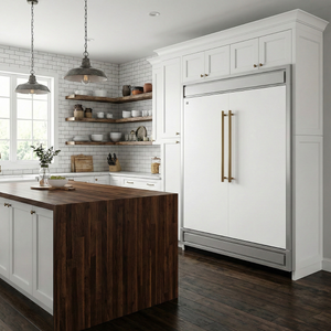 FORNO Maderno 60" 27.2 cu.ft. Convertible Refrigerator and Freezer with Modern Trim Kit in White with Antique Brass Handles, FFFFD1722-60MG-WHT