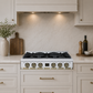FORNO Ambassador Valente 36" Gas Cooktop, 6 Sealed Burners with Dual Ring Burner, Cast Iron Grates in White with Antique Brass Accents and Copper Rivet Trim, FCTGS5799-36CPWHT