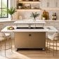 FORNO Cinetico Smart Dining Table with 5.3 cu. ft. Fridge/Freezer, Motorized Lift System, Bluetooth Control in White and Luxury Champagne Finish, FDTFR7044-86WHT