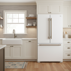 FORNO Rivello 36" French Door Standard Depth Refrigerator with Water and Ice Dispenser in White with Antique Brass Accents, FFFFD1783-36WHT