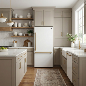 FORNO Espresso Milano 31" 17.2 cu. ft. Right Swing Refrigerator and Bottom Freezer in White with Antique Brass Handles, FFFFD1785-31WHT