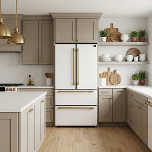 FORNO Espresso Moena 36" 19.2 cu. ft. Counter Depth Refrigerator with Ice Maker in White with Antique Brass Handles, FFRBI1820-36WHT