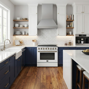 FORNO Paolo 36" 5.44 cu. ft. Freestanding Electric Range with True Convection Oven in White with Antique Brass Accents, FFSEL6011-36WHT