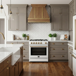 FORNO Espresso Leonardo 30" 5 cu. ft. Gas Range in White with Antique Brass Handles, FFSGS1116-30WHT