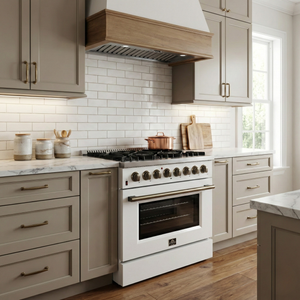 FORNO Galiano 36" 5.36 cu. ft. Dual Fuel Range with 6 Sealed Burners in White with Antique Brass Accents, FFSGS6156-36WHT