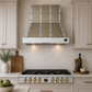 FORNO Ambassador Valente 36" 427 CFM Wall Mount Range Hood with 3 Speeds, LED Light in Fingerprint Resistant White, Antique Brass and Copper Rivet Trim, FRHWM5099-36CPWHT