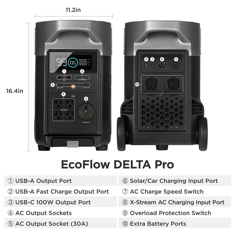 EcoFlow Package - DELTA Pro Portable Power Station (3600Wh), 1 x Smart Generator (Dual Fuel) and Adapter