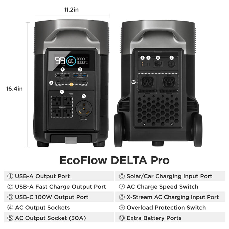 EcoFlow Package - DELTA Pro Portable Power Station (3600Wh) and 2 x Extra Battery