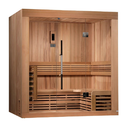 Golden Designs Copenhagen Edition Indoor Traditional Sauna with Canadian Red Cedar Interior and Pacific Premium Clear Cedar Exterior (3-Person Capacity)