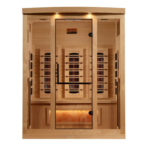 Golden Designs Full Spectrum PureTech™ Near Zero EMF Indoor Infrared Sauna with Himalayan Salt Bar in Canadian Hemlock (3-Person Capacity)