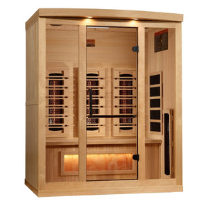 Golden Designs Full Spectrum PureTech™ Near Zero EMF Indoor Infrared Sauna with Himalayan Salt Bar in Canadian Hemlock (3-Person Capacity)
