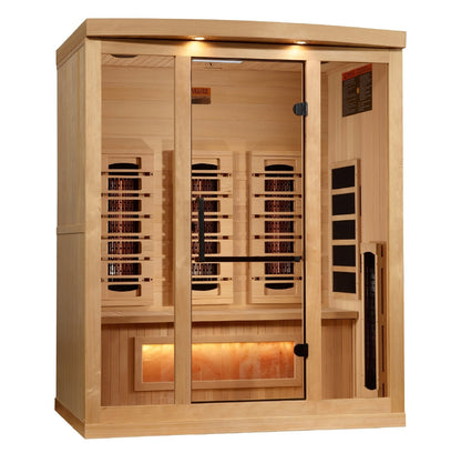 Golden Designs Full Spectrum PureTech™ Near Zero EMF Indoor Infrared Sauna with Himalayan Salt Bar in Canadian Hemlock (3-Person Capacity)