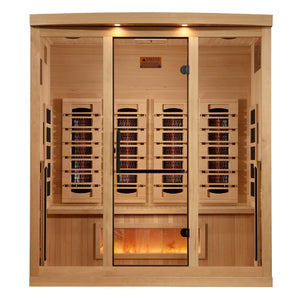 Golden Designs Full Spectrum PureTech™ Near Zero EMF Indoor Infrared Sauna with Himalayan Salt Bar in Canadian Hemlock (4-Person Capacity)