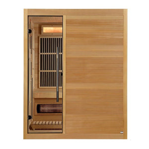 Golden Designs Soria Indoor Hybrid Sauna (Full Spectrum and Harvia Traditional Stove) in Canadian Hemlock (3-Person Capacity)