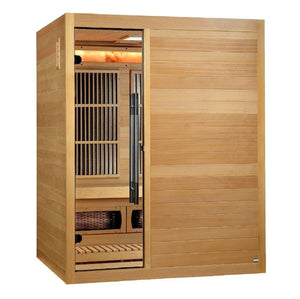 Golden Designs Soria Indoor Hybrid Sauna (Full Spectrum and Harvia Traditional Stove) in Canadian Hemlock (3-Person Capacity)