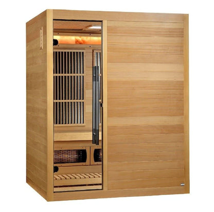 Golden Designs Soria Indoor Hybrid Sauna (Full Spectrum and Harvia Traditional Stove) in Canadian Hemlock (3-Person Capacity)