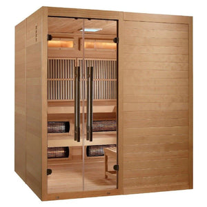 Golden Designs Toledo Indoor Hybrid Sauna (Full Spectrum and Harvia Traditional Stove) in Canadian Hemlock (6-Person Capacity)