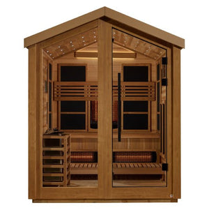Golden Designs Loviisa Outdoor Barn Style Hybrid (PureTech™ Full Spectrum IR or Traditional Stove) Sauna with Canadian Red Cedar Interior (3-Person Capacity)