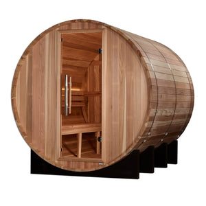 Golden Designs Klosters Outdoor Barrel Traditional Sauna with Pacific Premium Cedar Wood Construction (6-Person Capacity)