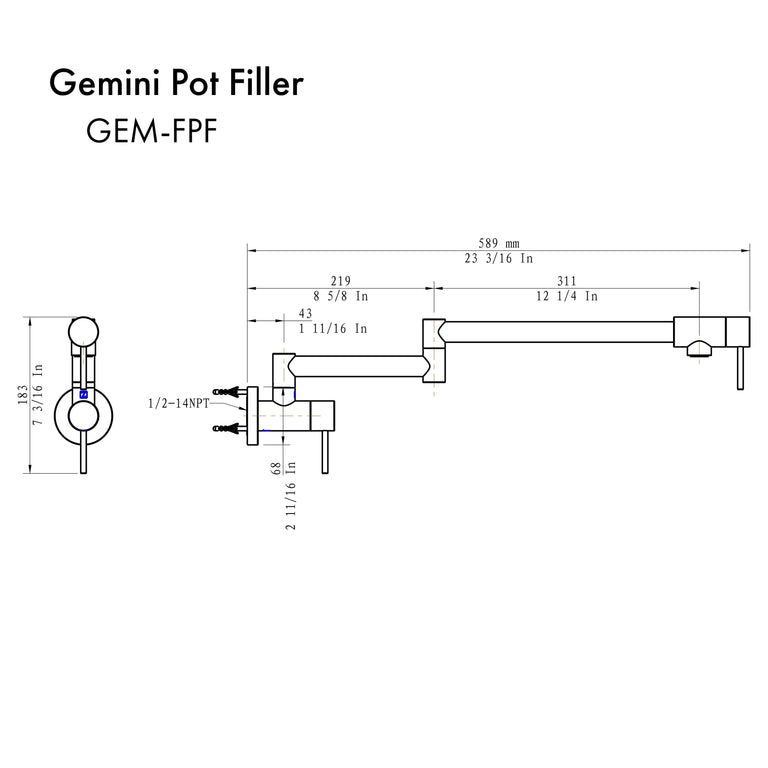 ZLINE Gemini Pot Filler in Brushed Nickel, GEM-FPF-BN