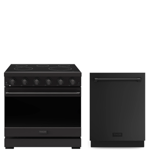 Gordon Ramsay by THOR Kitchen Package - 36" Electric Range, 24" Dishwasher in Black Matte, AP-RSE36PB-2