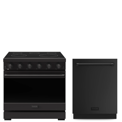 Gordon Ramsay by THOR Kitchen Package - 36" Electric Range, 24" Dishwasher in Black Matte, AP-RSE36PB-2