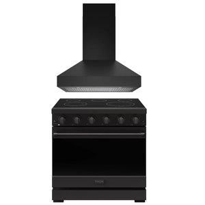Gordon Ramsay by THOR Kitchen Package - 36" Electric Range, 36" Range Hood in Black Matte, AP-RSE36PB-3