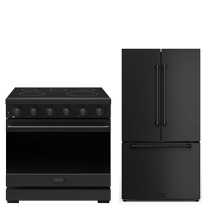 Gordon Ramsay by THOR Kitchen Package - 36" Electric Range, 36" Refrigerator with Ice Maker in Black Matte, AP-RSE36PB
