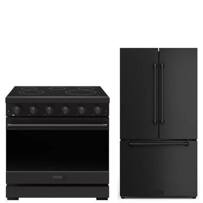 Gordon Ramsay by THOR Kitchen Package - 36" Electric Range, 36" Refrigerator with Ice Maker in Black Matte, AP-RSE36PB