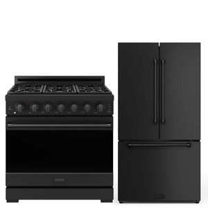 Gordon Ramsay by THOR Kitchen Package - 36" Gas Range, 36" Refrigerator with Ice Maker in Black Matte, AP-RSG36PB
