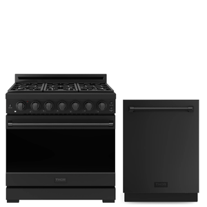 Gordon Ramsay by THOR Kitchen Package - 36" Propane Gas Range, 24" Dishwasher in Black Matte, AP-RSG36PBLP-2