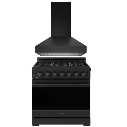 Gordon Ramsay by THOR Kitchen Package - 36" Propane Gas Range, 36" Range Hood in Black Matte, AP-RSG36PBLP-3