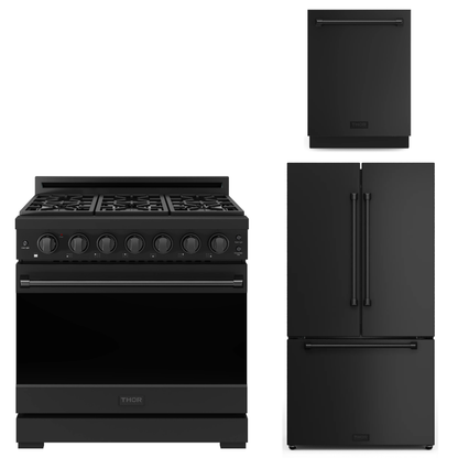 Gordon Ramsay by THOR Kitchen Package - 36" Propane Gas Range, 36" Refrigerator with Ice Maker, Dishwasher in Black Matte, AP-RSG36PBLP-4