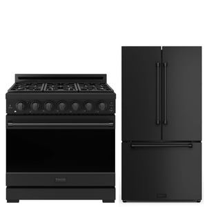 Gordon Ramsay by THOR Kitchen Package - 36" Propane Gas Range, 36" Refrigerator with Ice Maker in Black Matte, AP-RSG36PBLP