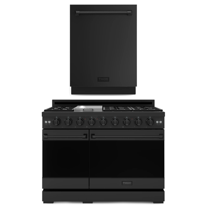 Gordon Ramsay by THOR Kitchen Package - 48" Propane Gas Range, 24" Dishwasher in Black Matte, AP-RSG48EBLP-4