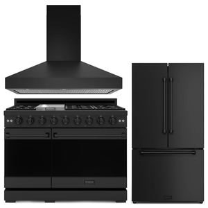 Gordon Ramsay by THOR Kitchen Package - 48" Propane Gas Range, 48" Range Hood, 36" Refrigerator with Ice Maker in Black Matte, AP-RSG48EBLP-5