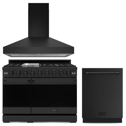 Gordon Ramsay by THOR Kitchen Package - 48" Propane Gas Range, 48" Range Hood, Dishwasher in Black Matte, AP-RSG48EBLP-6
