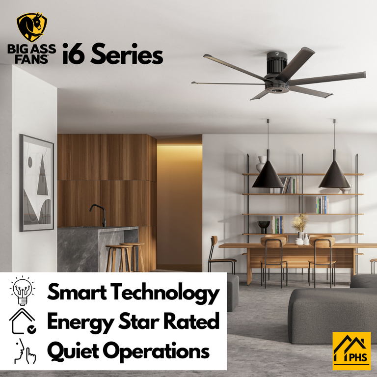 Big Ass Fans i6 60" Ceiling Fan in Black with 36" Downrod Accessory, Indoors