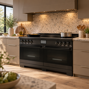 Induction Hardware Luxury Series 60-Inch 10.2 Cu. Ft. Double Oven Induction Range with Griddle, Self-Cleaning, Black Stainless Steel, S-IR60-BS