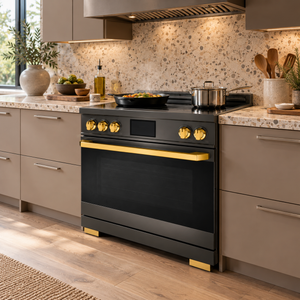 Induction Hardware Luxury Series Orion Edition 36-Inch 5.4 Cu. Ft. Induction Range, Self-Cleaning, Black Stainless Steel with Gold Accents, S-IR36-BS-ORION