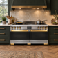 Induction Hardware Luxury Series Vega Edition 60-Inch 10.2 Cu. Ft. Double Oven Induction Range with Griddle, Self-Cleaning, Stainless Steel with Gold Accents, S-IR60-SS-VEGA