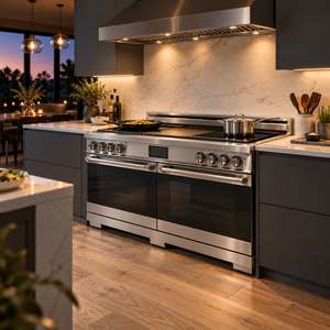 Induction Hardware Luxury Series 60-Inch 10.2 Cu. Ft. Double Oven Induction Range with Griddle, Self-Cleaning, Stainless Steel, S-IR60-SS