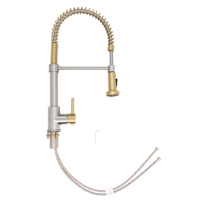 ZLINE Autograph Apollo Pull Down Spring Single Handle Kitchen Faucet in Brushed Nickel and Champagne Bronze, APL-KF-ZBNCB