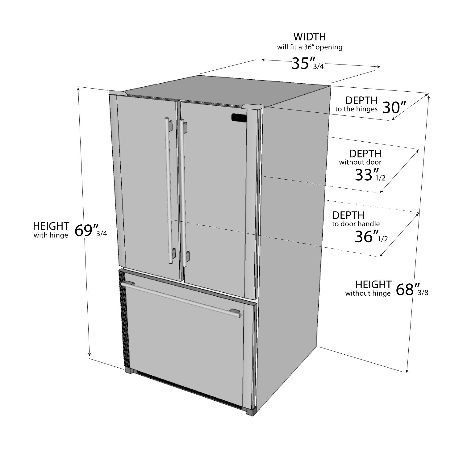 Kucht Professional 36 In. 26.1 cu. ft. Refrigerator with Interior Ice