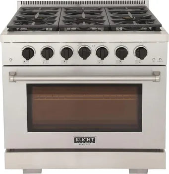Kucht Professional 36" 5.2 cu. ft. Natural Gas Range in Stainless Steel with Black Accents, KFX360-K