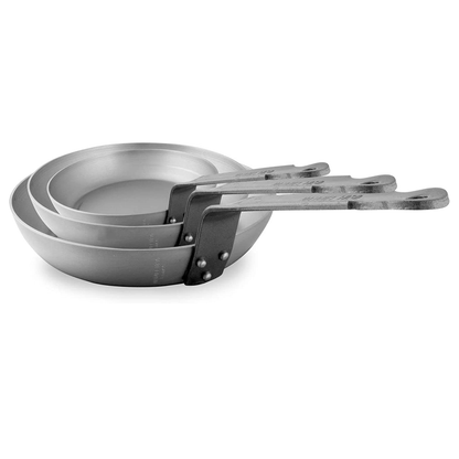Mauviel 1830 M'STEEL Black Carbon Natural Nonstick 3-Piece Frying Pan Set With Iron Handle