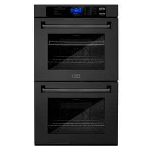 ZLINE Appliance Package - 30" Professional Double Wall Oven, 48" Rangetop, Range Hood In Black Stainless Steel, 3KP-RTBRH48-AWD
