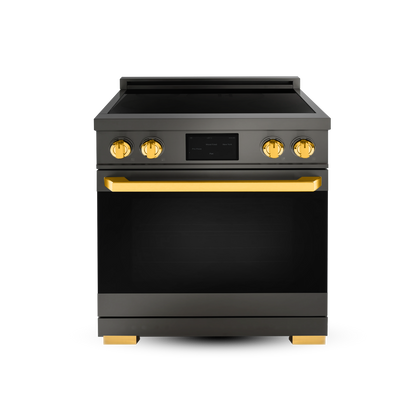 Induction Hardware Luxury Series Orion Edition 30-Inch 5.1 Cu. Ft. Induction Range, Self-Cleaning, Black Stainless Steel with Gold Accents, S-IR30-BS-ORION